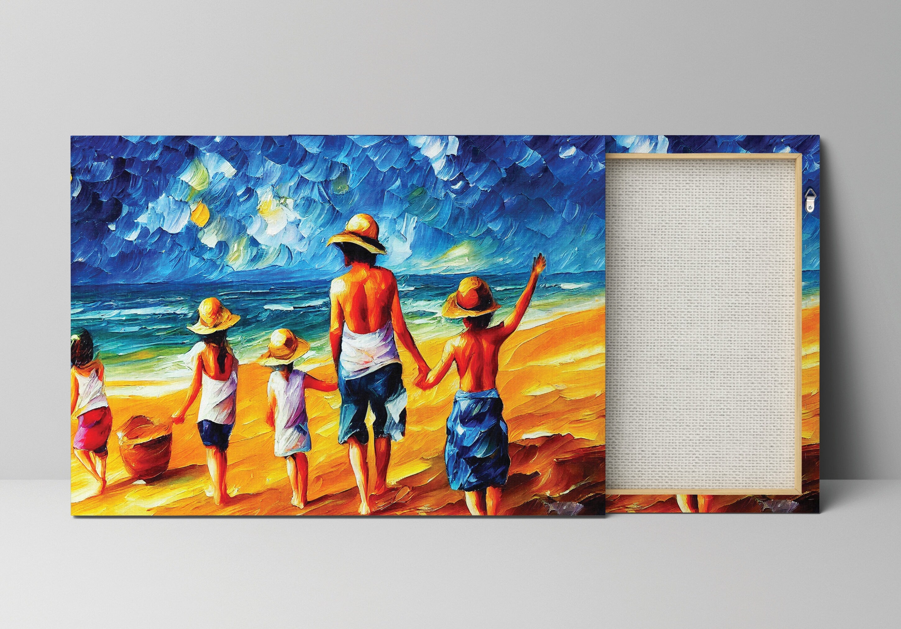 Kids Beach Canvas Print - Vibrant Colorful Canvas Art with Wooden Frame