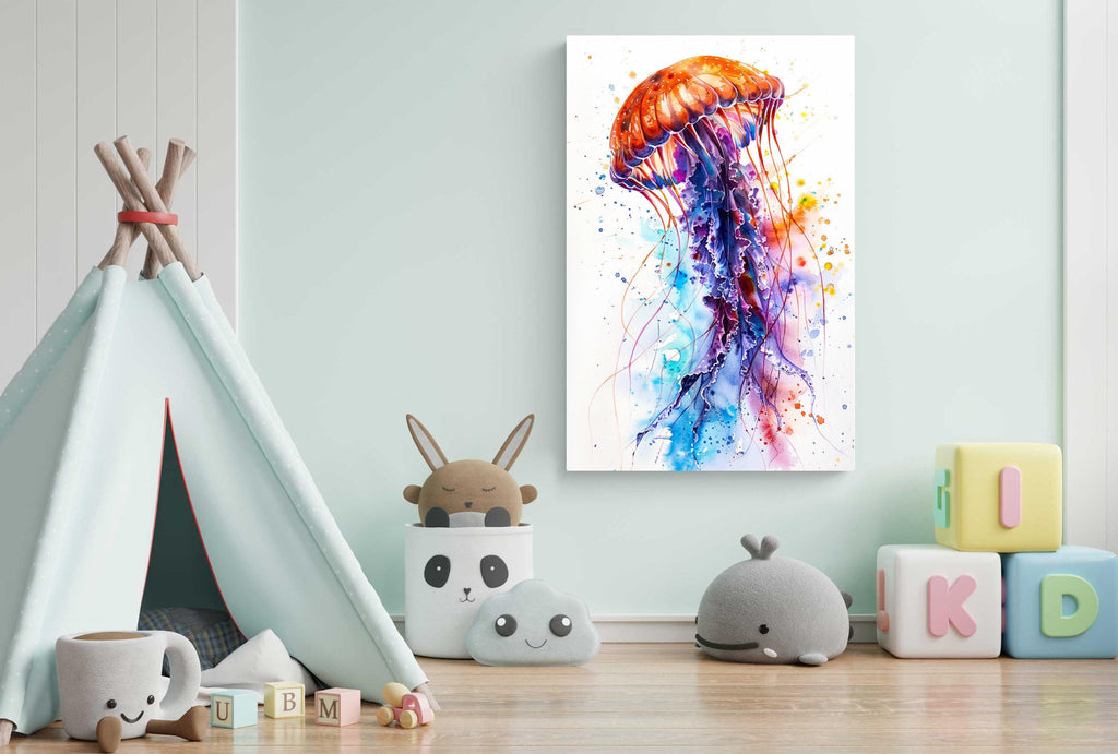 Beautiful Jellyfish Watercolor, Oceanic Wall Art, Giclee Print on Canvas, Artist Paper, Watercolor Paper, Available in Extra Large Sizes