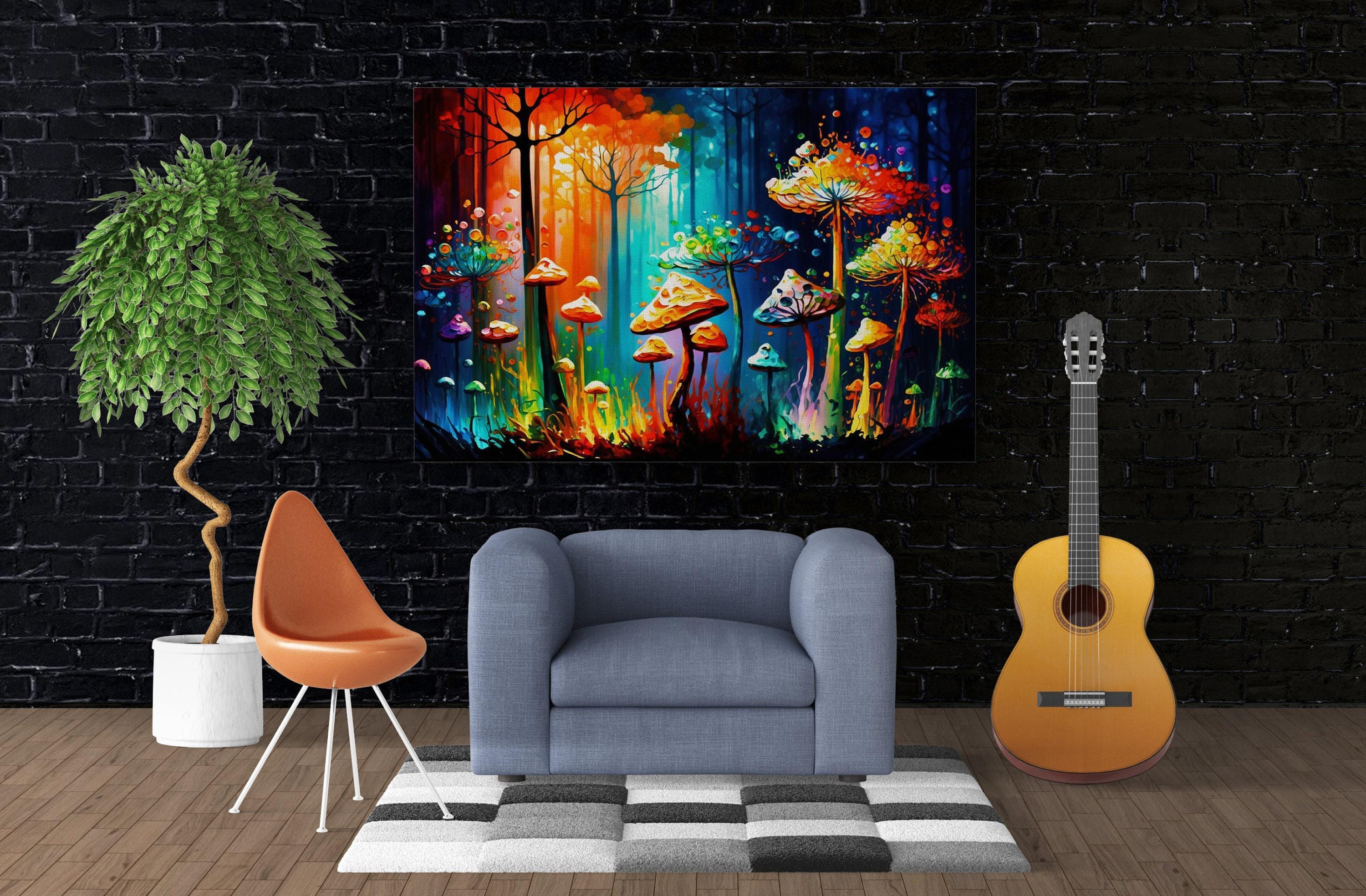 Psychedelic Mushroom Art - Magic Mushrooms Canvas | Glowing Trip Painting Print
