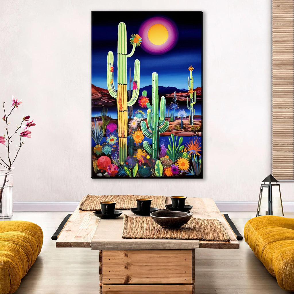 Desert Night Painting – Large Canvas Art | Southwest Wall Art, Twilight Desert Decor