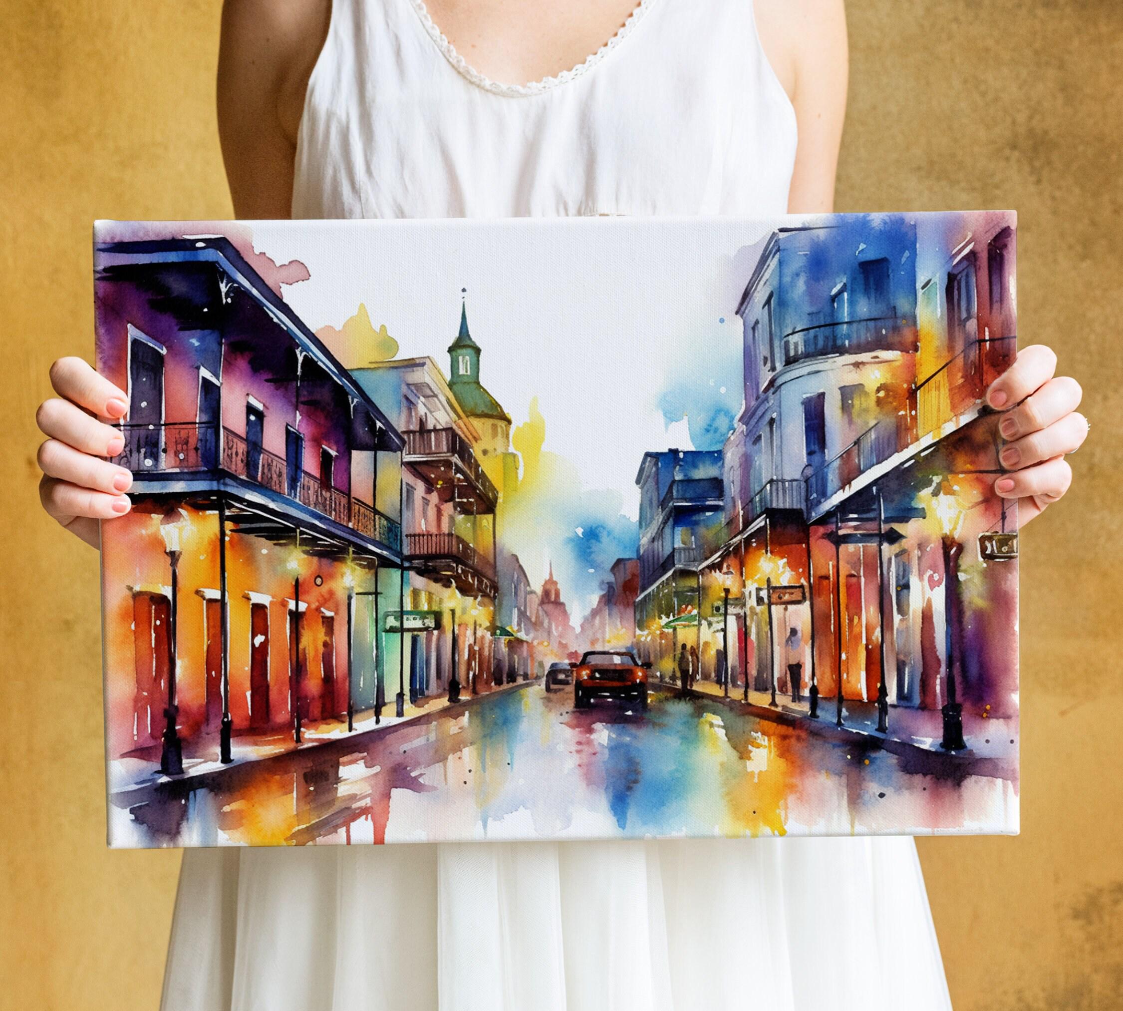 French Quarter Elegance - New Orleans Watercolor Art, Giclee Print on Canvas, Artist Paper, Watercolor Paper, Available in Extra Large Sizes