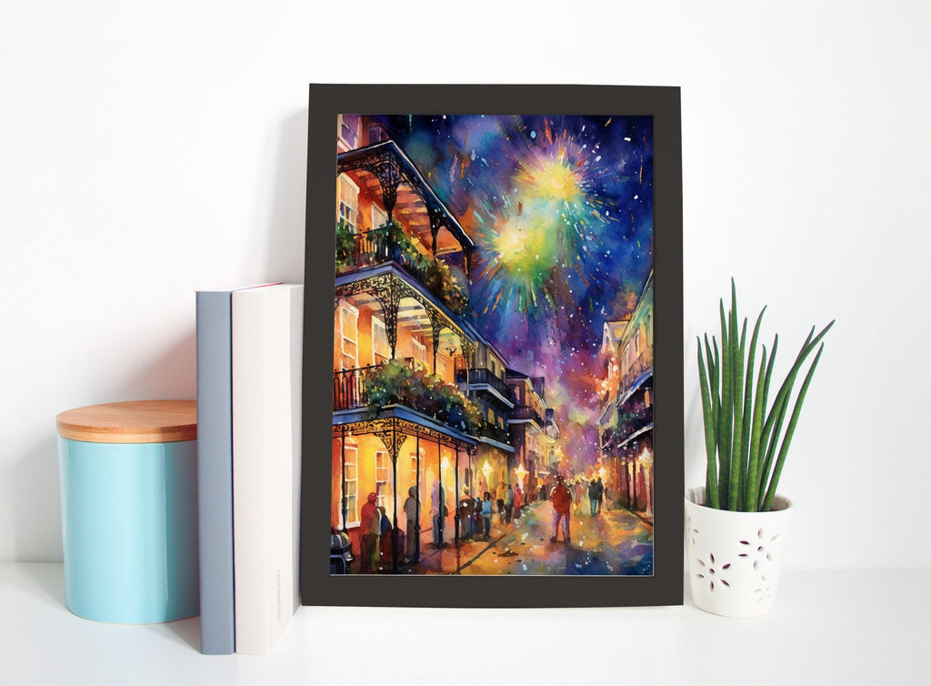 Vibrant Mardi Gras Night Celebration Watercolor –  Giclee Print on Canvas, Artist Paper, Watercolor Paper, Available in Extra Large Sizes