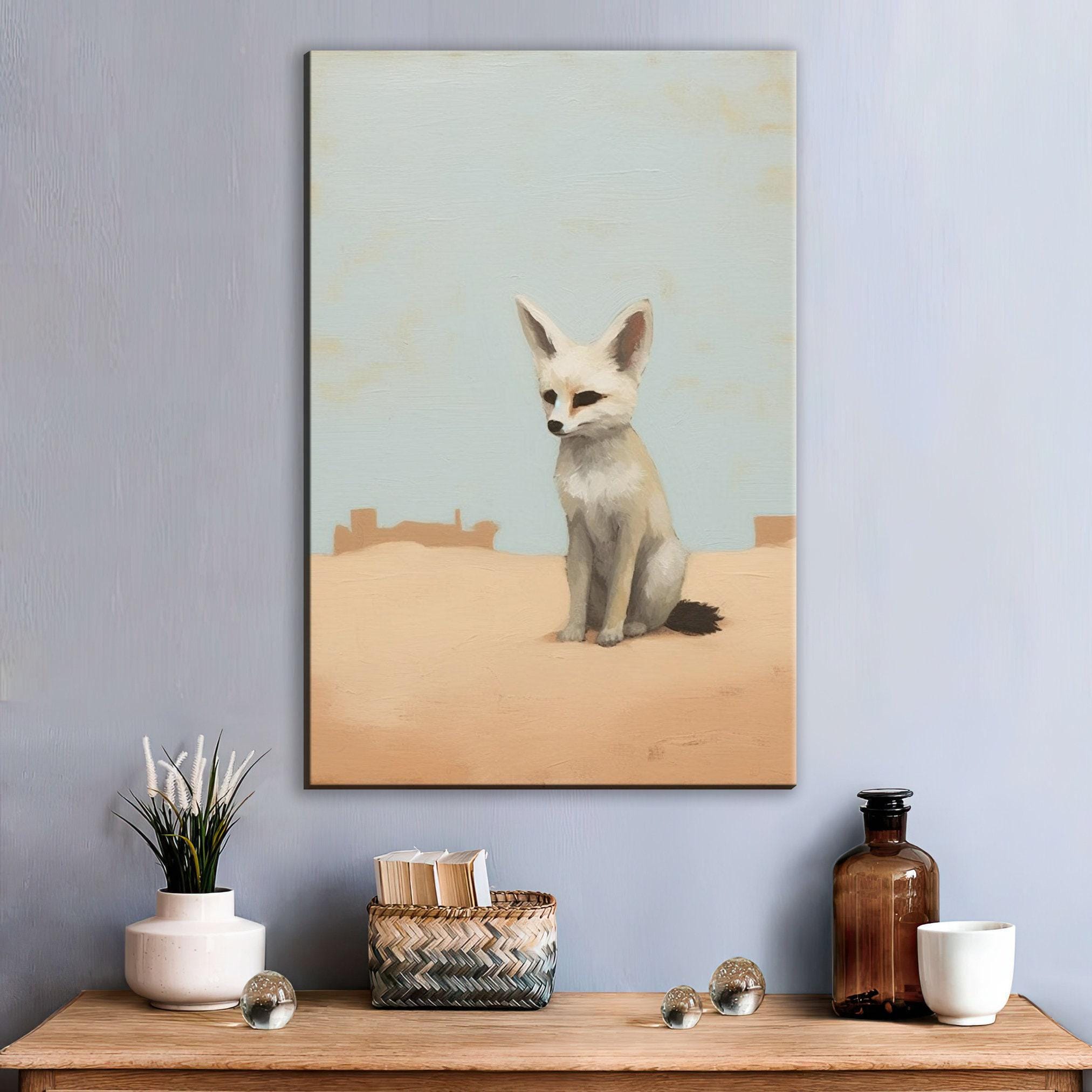Desert Fox Wall Art - Minimalist Southwest Canvas Print | Large Fennec Fox Painting