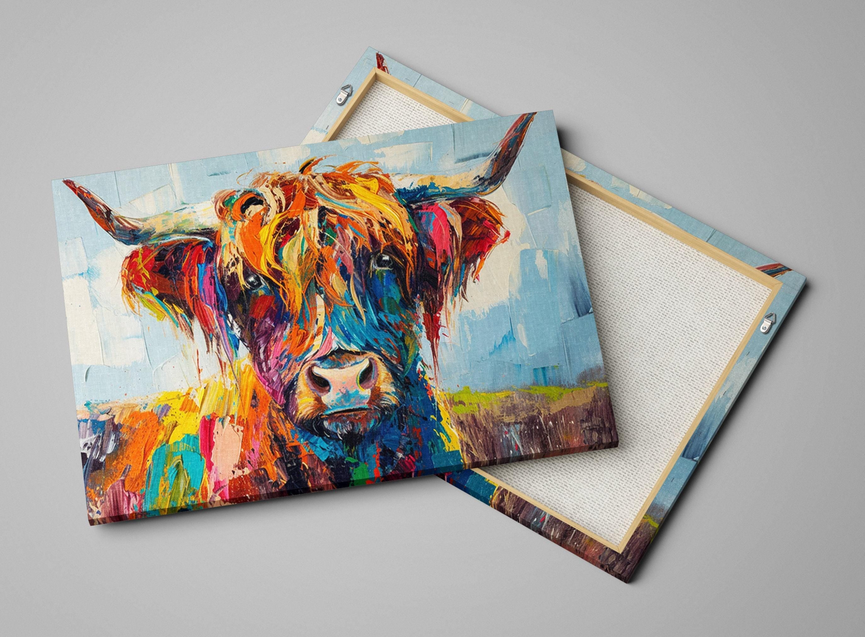 Highland Cow Canvas - Rustic Farmhouse Wall Art | Extra Large Gallery Wrapped Print