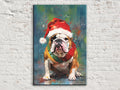 English Bulldog Christmas Art – Festive Dog Painting on Gallery Wrapped Canvas, Large Holiday Canvas