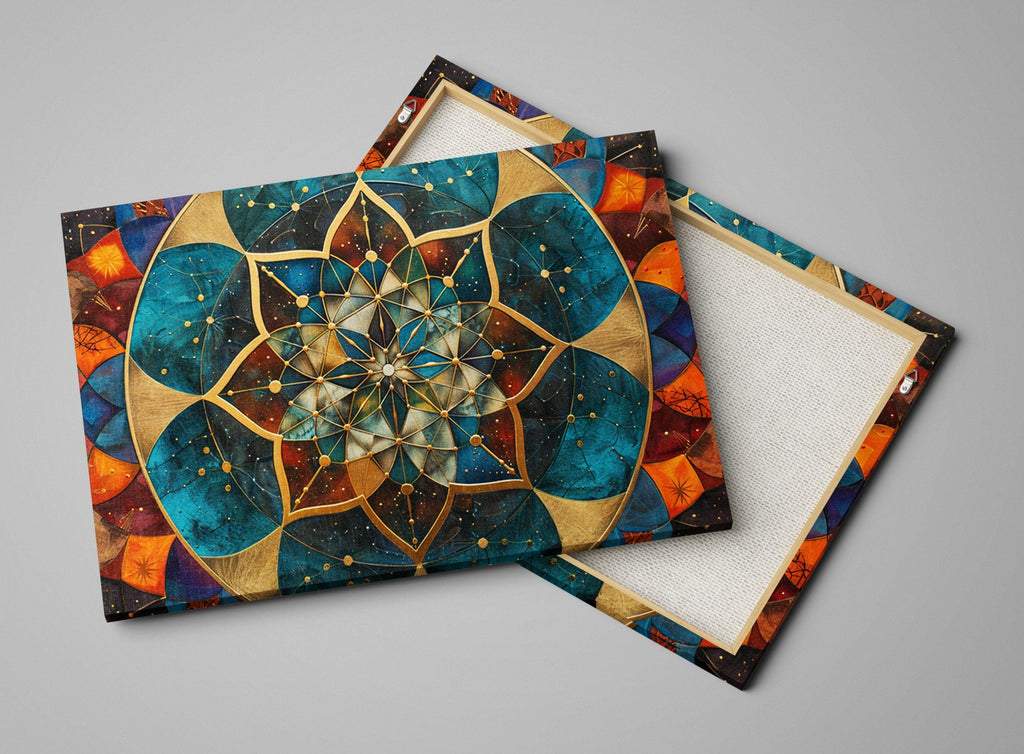 Sacred Geometry Wall Art – Extra Large Canvas with Gold Accented Print, Ready to Hang