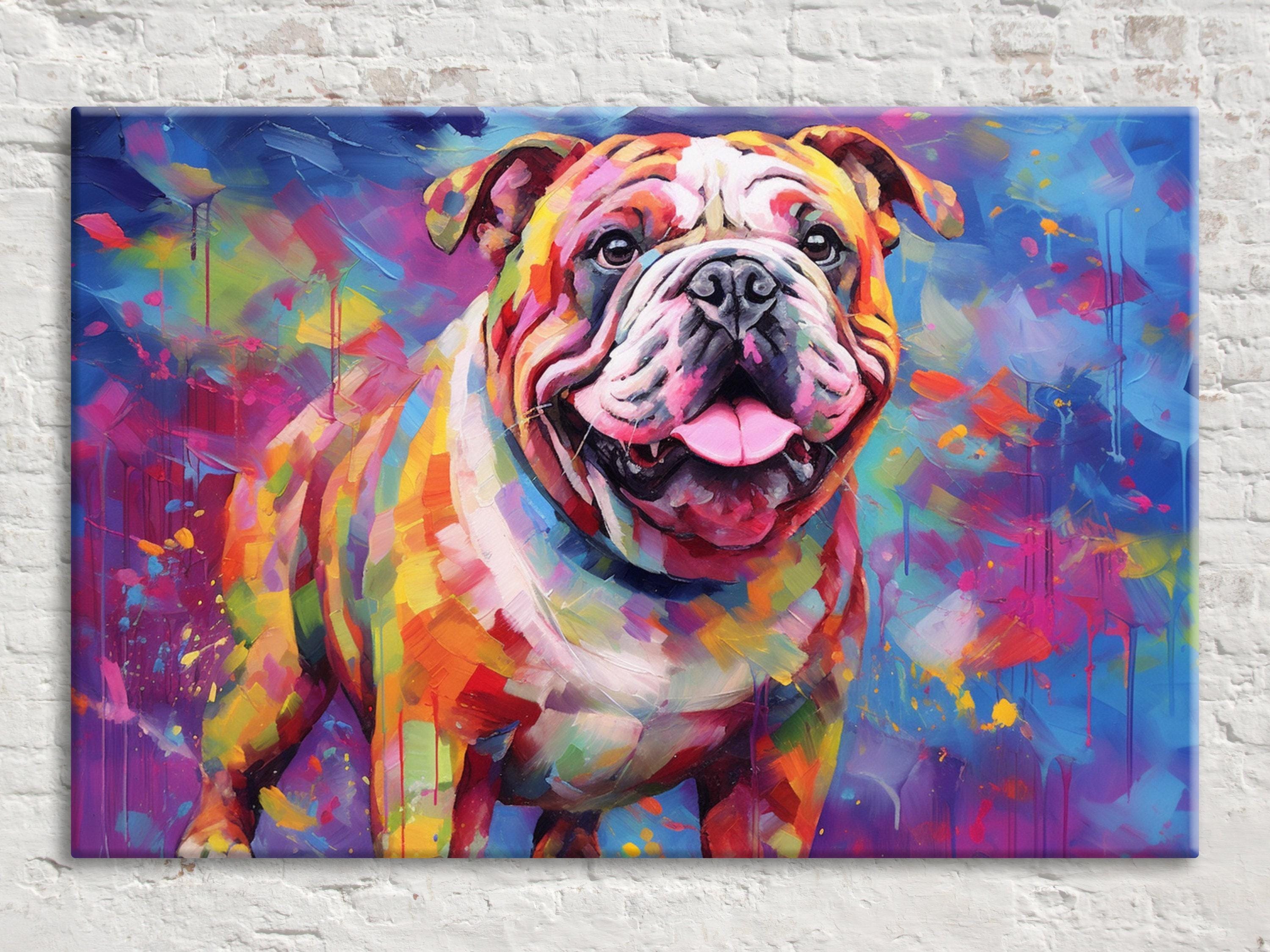 English Bulldog Canvas Art – Colorful Bulldog Wall Art With Fade Resistant Ink
