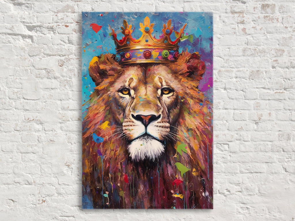 Lion Canvas Art – Large Gallery Wrapped Canvas with Majestic Lion Crown Painting