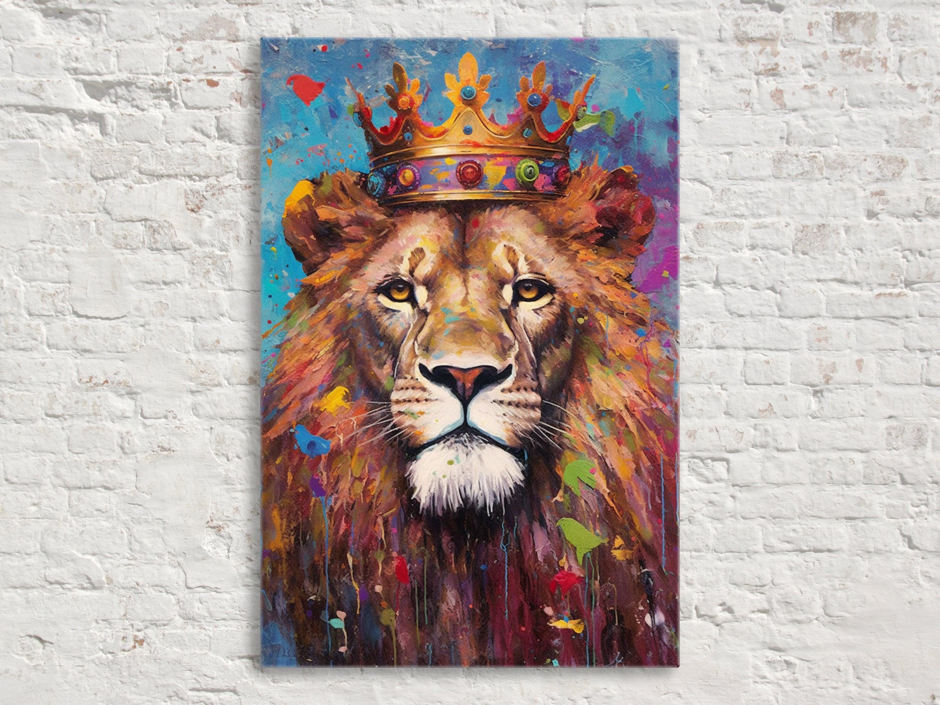 Lion Canvas Art – Large Gallery Wrapped Canvas with Majestic Lion Crown Painting