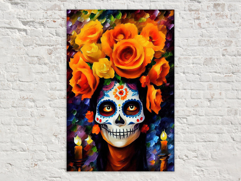 Dia De Los Muertos Canvas – Vibrant Sugar Skull Painting on Gallery Ready Wooden Frame