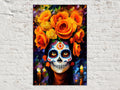 Dia De Los Muertos Canvas – Vibrant Sugar Skull Painting on Gallery Ready Wooden Frame