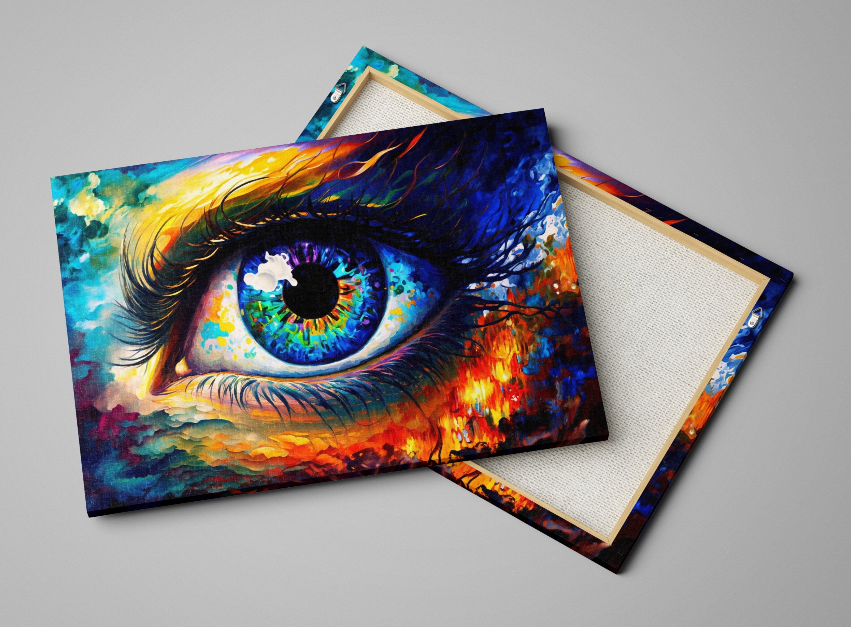 Colorful Eye Canvas – Vivid Psychedelic Eye Wall Art with Wooden Frame
