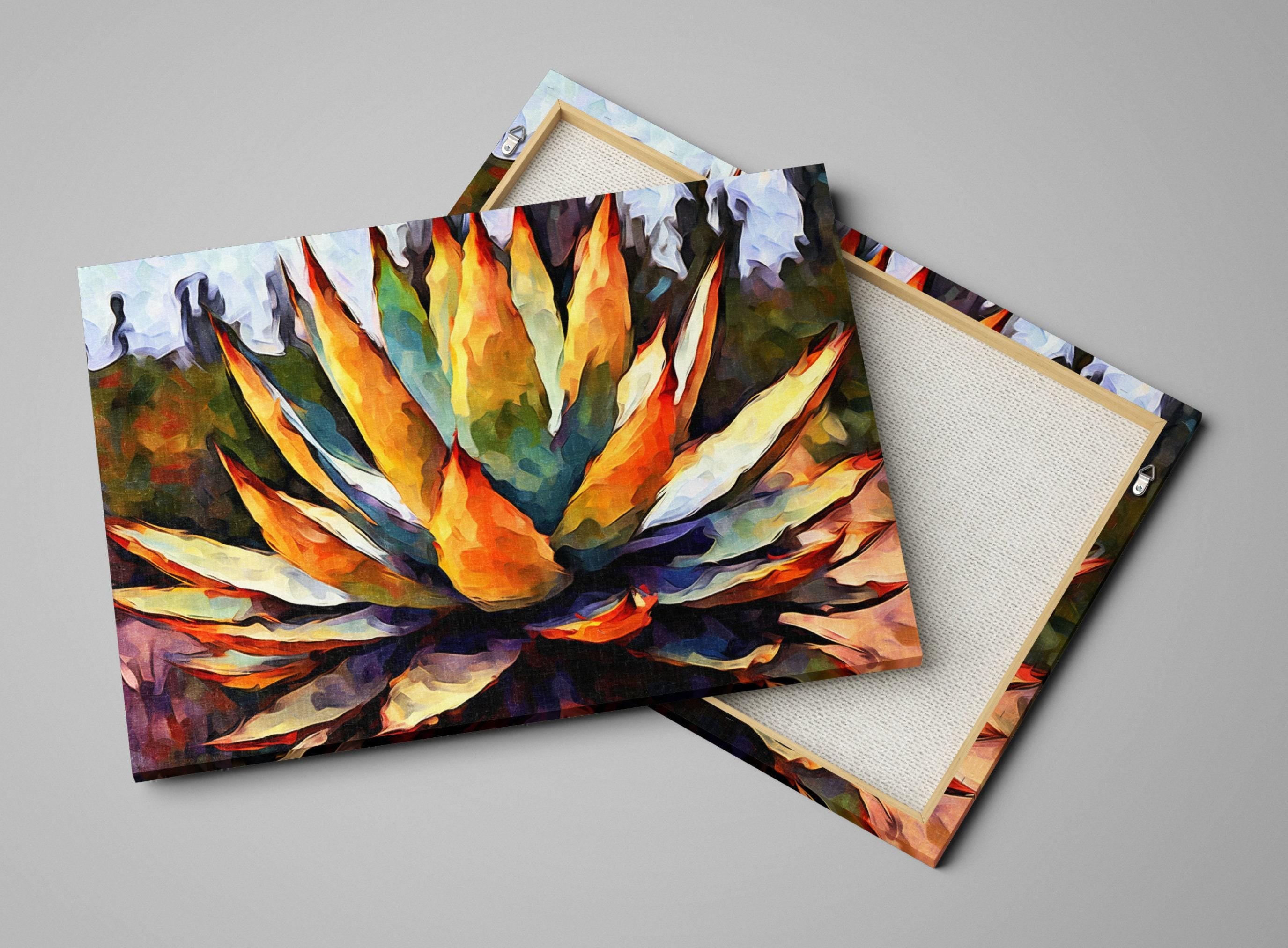 Desert Cactus Canvas Print – Southwest Wall Art Featuring Agave Plant Painting