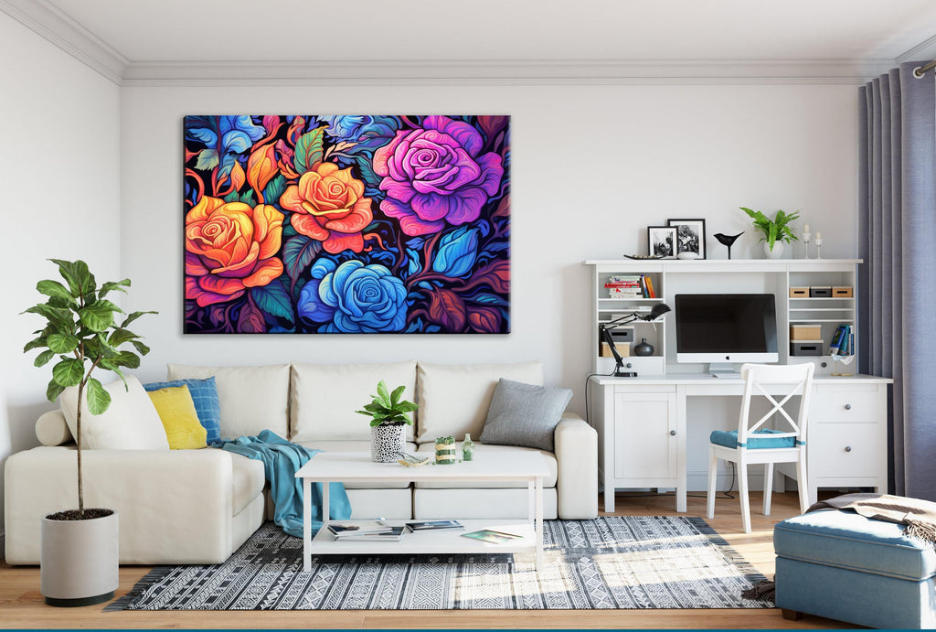 Floral Rose Canvas - Large Canvas Print With Rose Bouquet Wall Art & Wood Frame