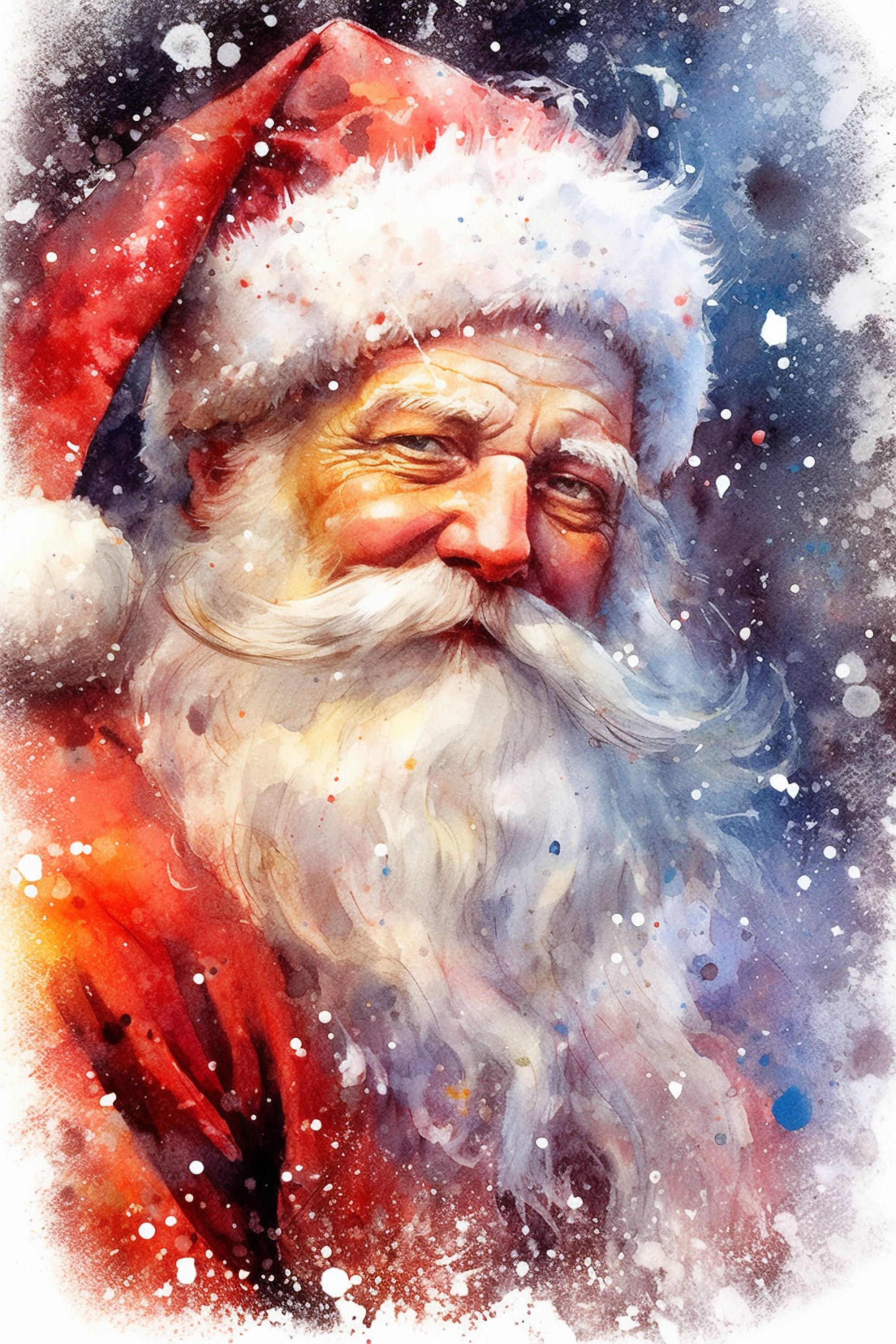 Santa Claus Watercolor Print - Cozy Holiday Art, Giclee Print on Canvas, Artist Paper, Watercolor Paper, Available in Extra Large Sizes