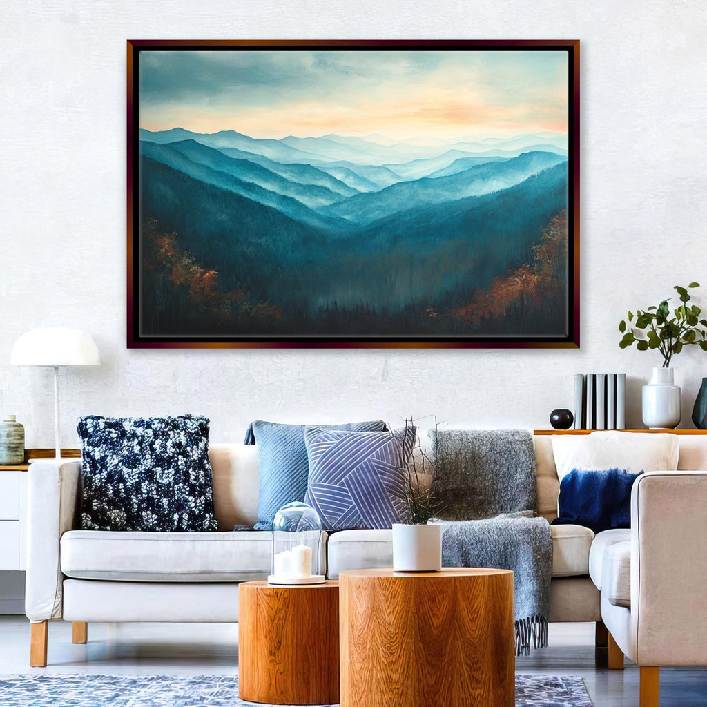 Great Smoky Mountains Canvas - Extra Large Framed Mountain Range Art, Ready to Hang