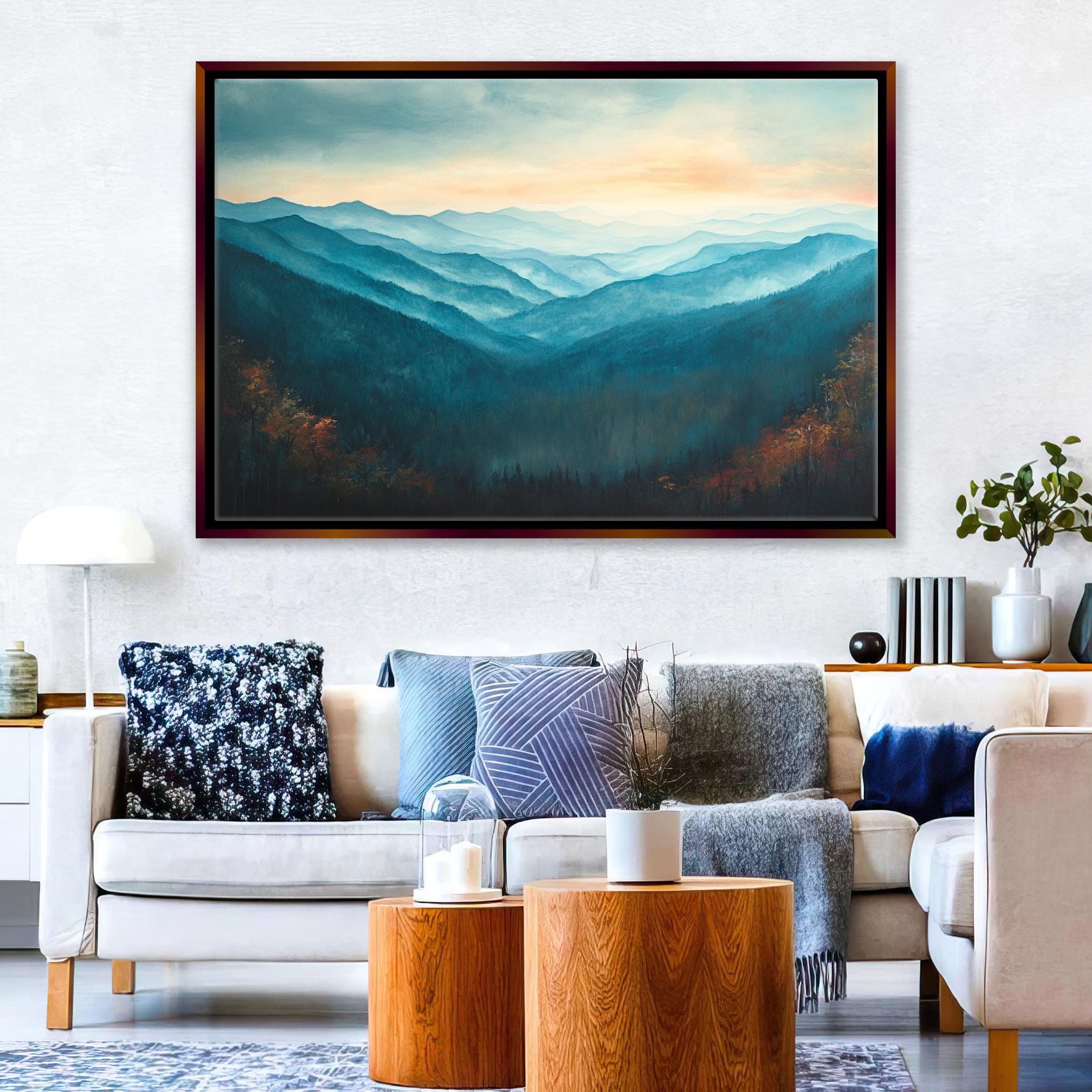 Great Smoky Mountains Canvas - Extra Large Framed Mountain Range Art, Ready to Hang