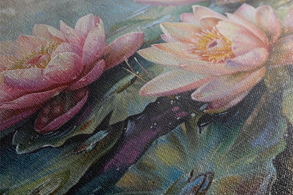 Water Lilies Canvas Art – Large Gallery-Wrapped Botanical Wall Decor, Ready to Hang