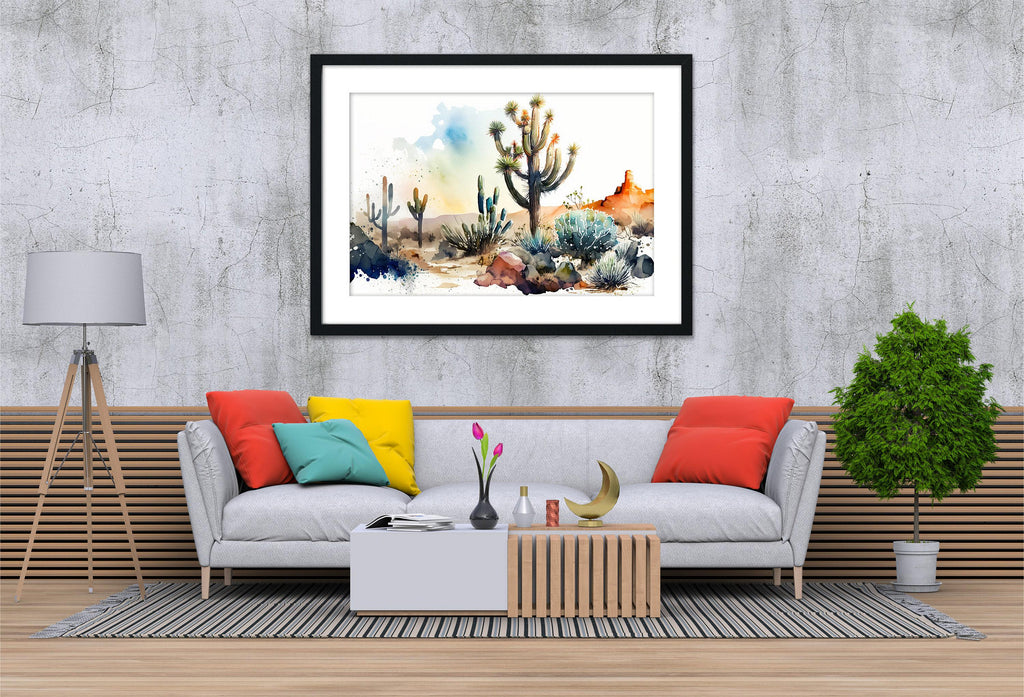 Serenity in the Sands: Watercolor Desert Painting, Giclee Print on Canvas, Artist Paper, Watercolor Paper, Available in Extra Large Sizes