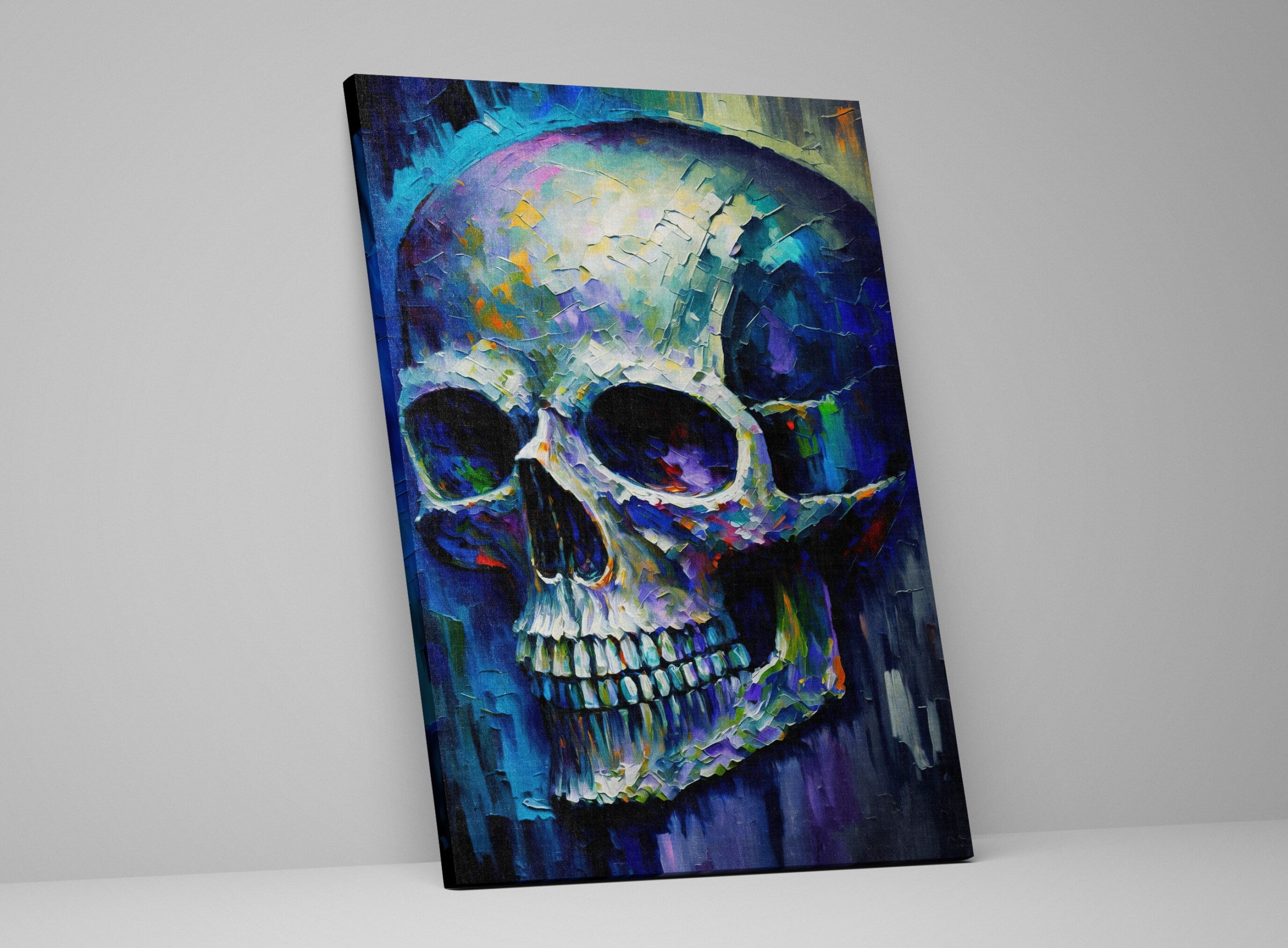 Skull Canvas Art – Blue Skull Painting | Thick Paint, Gallery Ready Canvas Wall Art