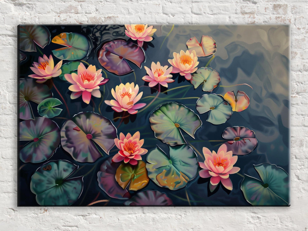 Water Lilies Canvas Art – Gallery Wrapped Canvas | Extra Large Botanical Wall Art Print