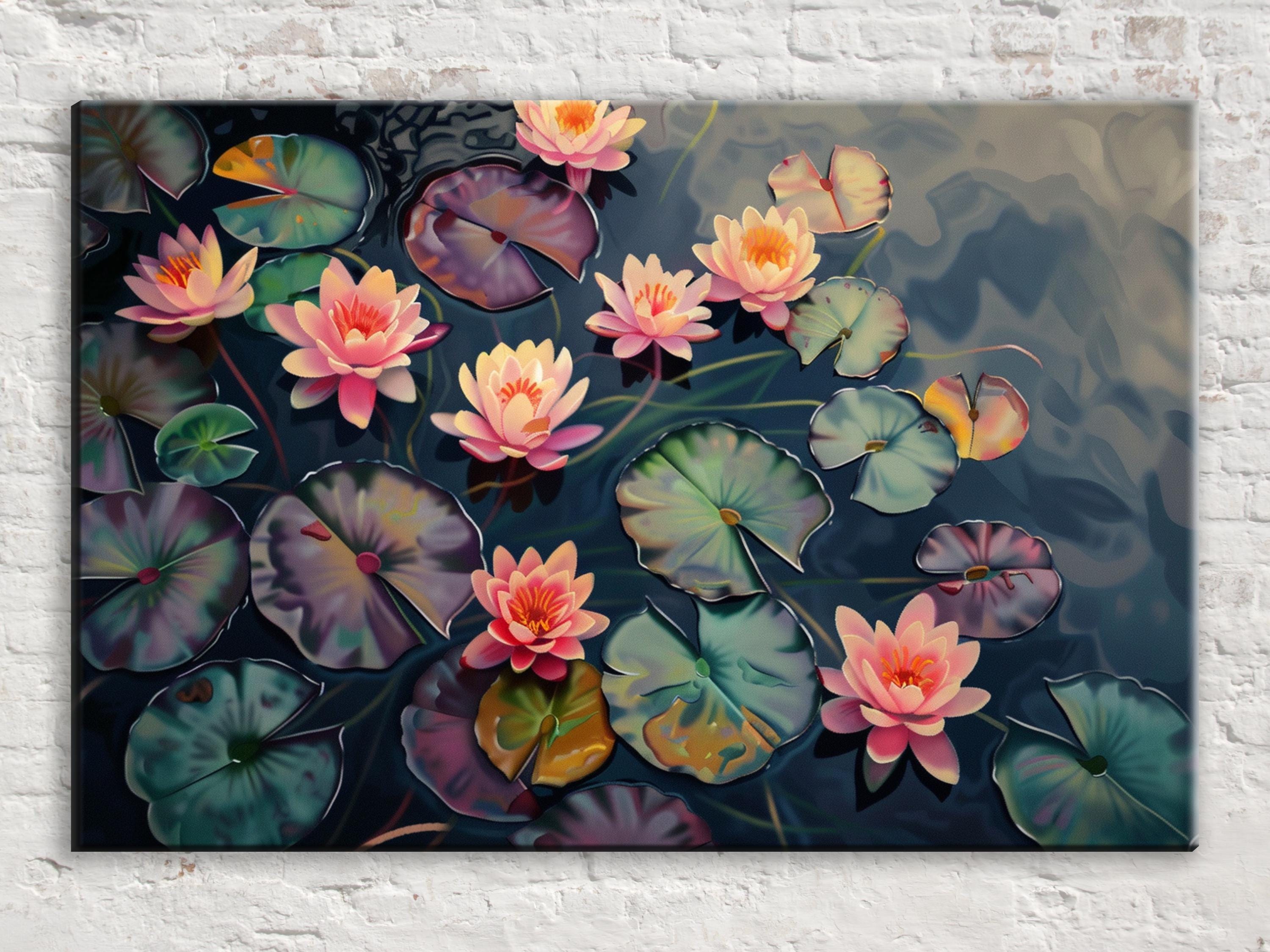 Water Lilies Canvas Art – Gallery Wrapped Canvas | Extra Large Botanical Wall Art Print