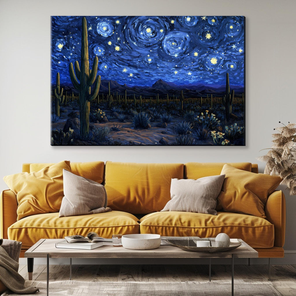 a living room with a couch and a painting on the wall