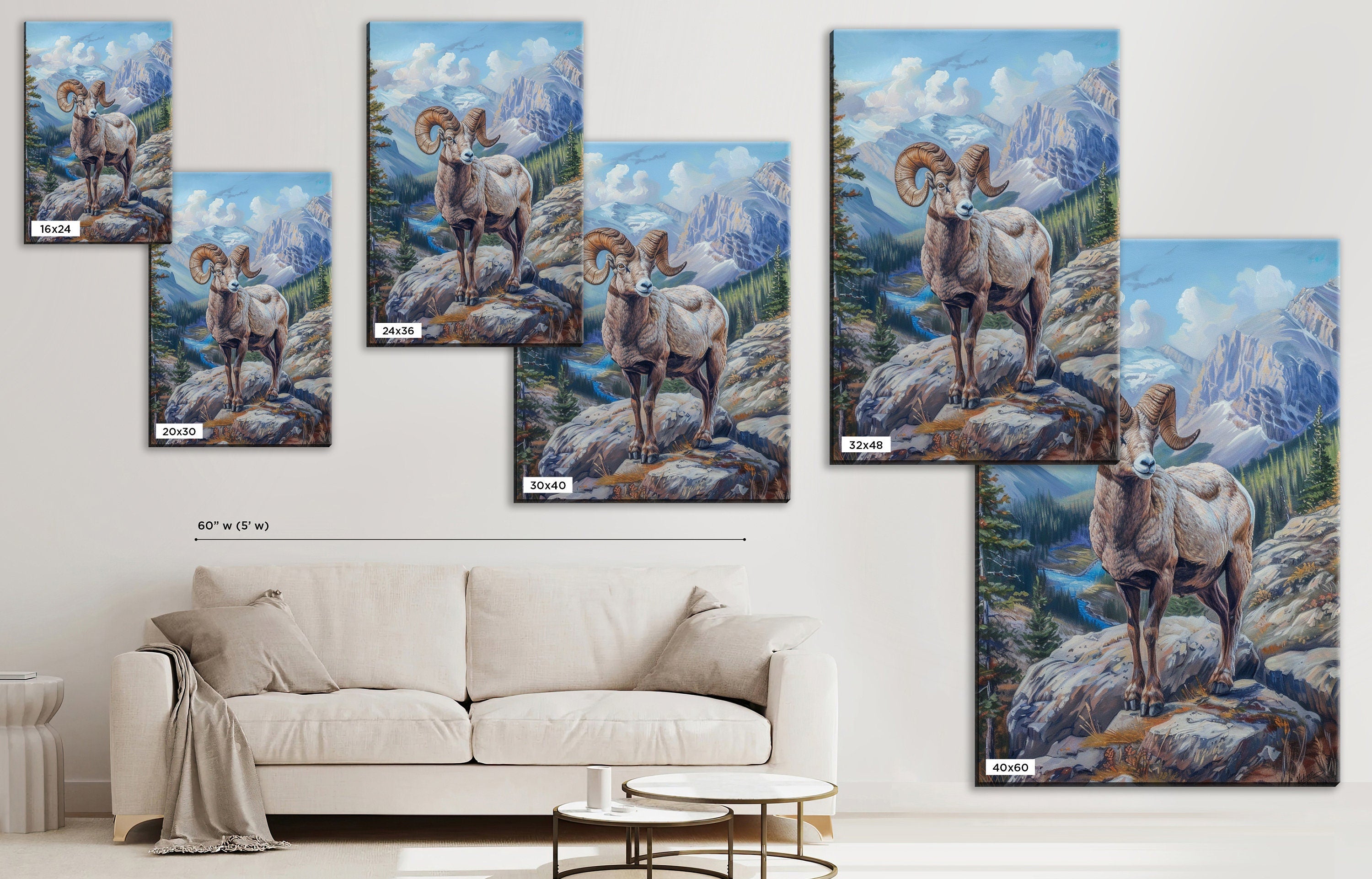 Bighorn Sheep Wall Decor – Large Wildlife Canvas Art | Ready to Hang, Gallery Wrapped Print
