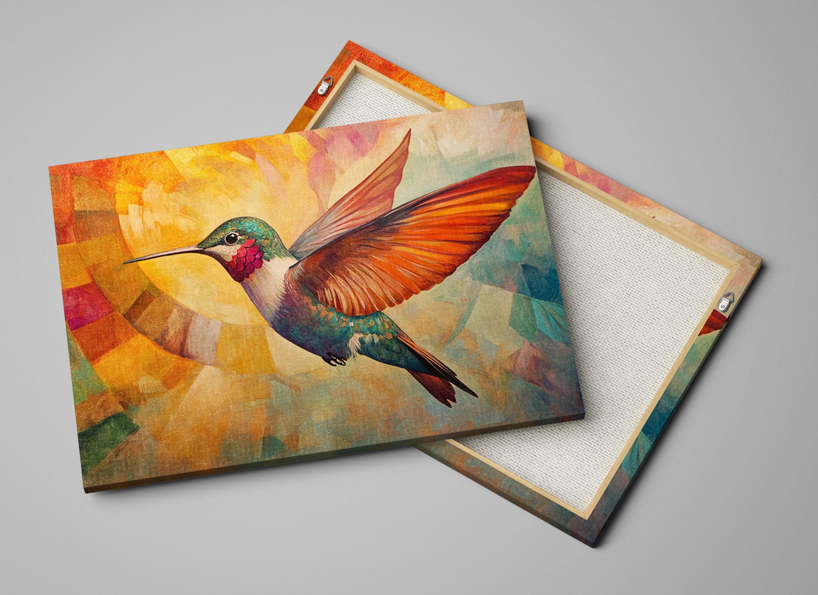 a painting of a hummingbird on a canvas