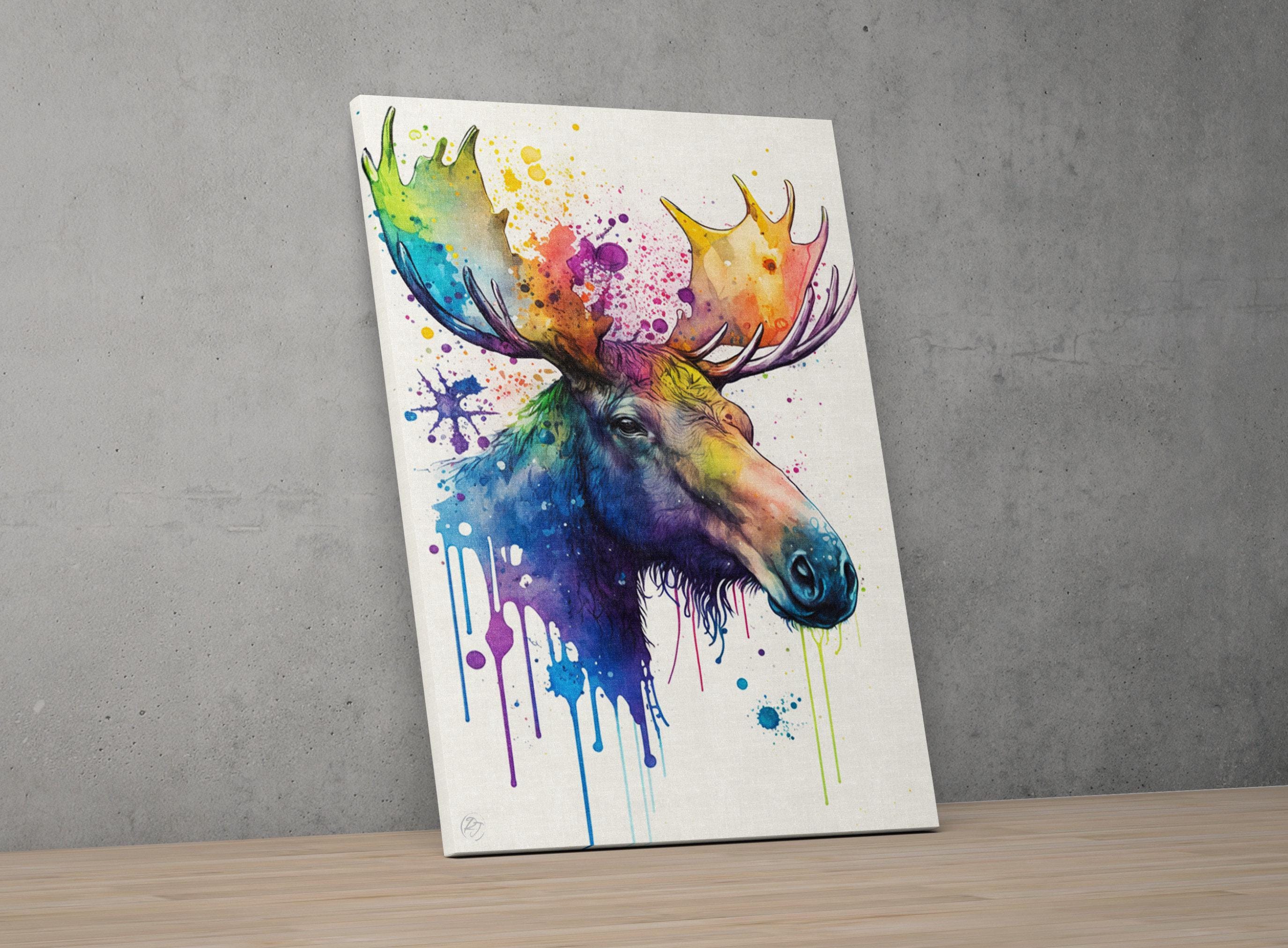 Wildlife Majesty: Moose Watercolor Painting, Giclee Print on Canvas, Artist Paper, Watercolor Paper, Available in Extra Large Sizes