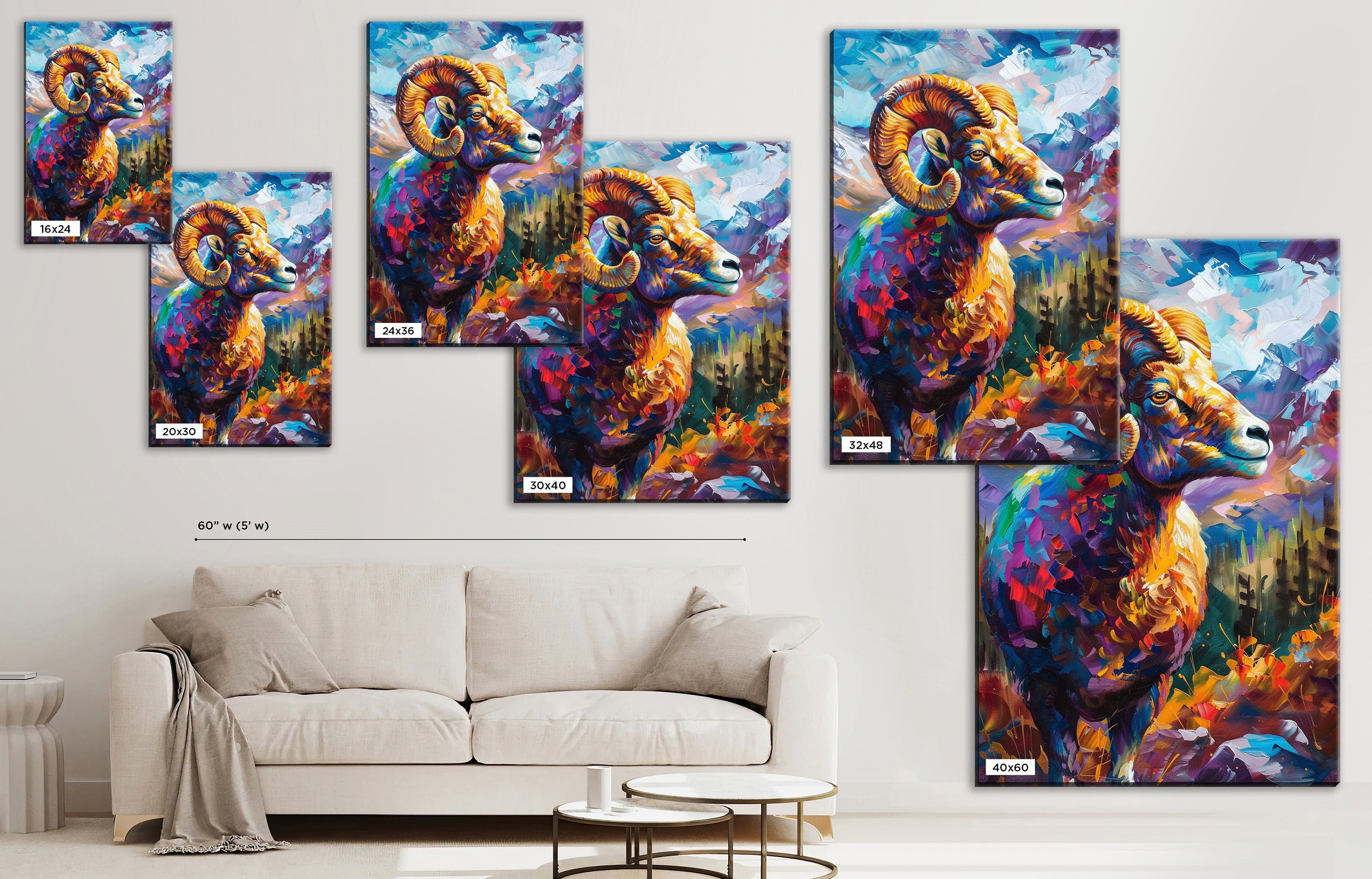 Bighorn Sheep Painting - Wildlife Canvas Art | Gallery Wrapped, Ready to Hang