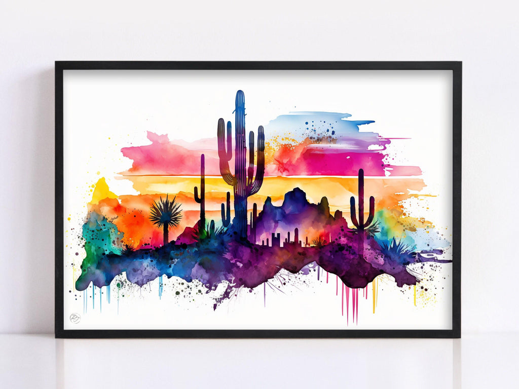 Southwest Desert Vista: Watercolor Landscape Art, Giclee Print on Canvas, Artist Paper, Watercolor Paper, Available in Extra Large Sizes