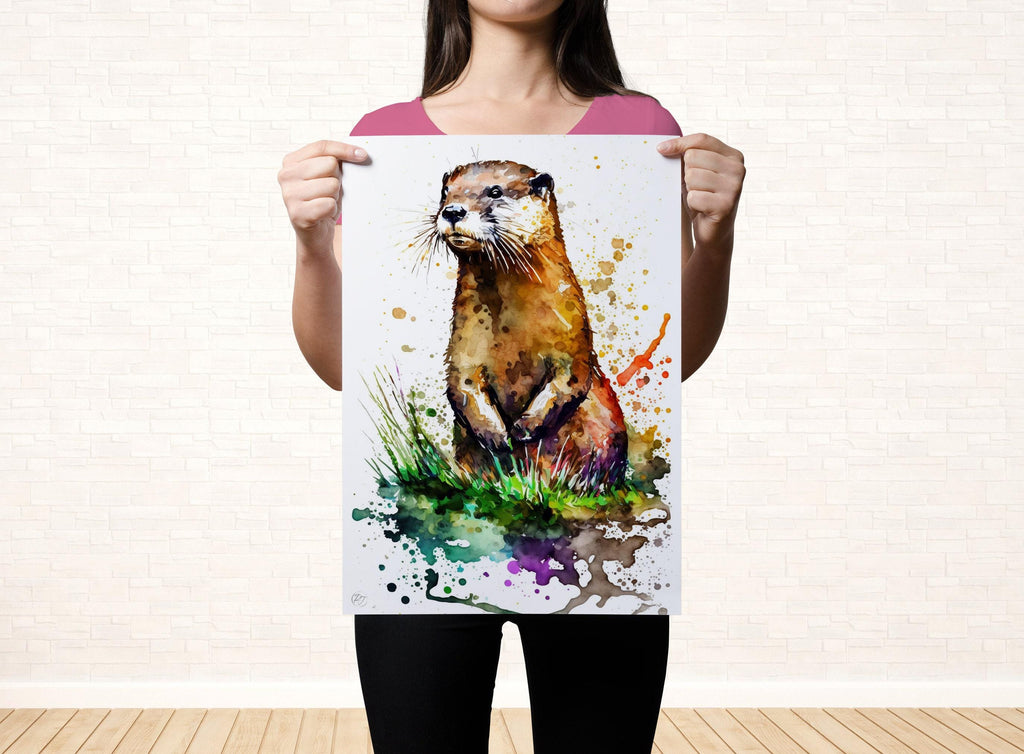 Nature's Acrobat: Watercolor Otter Wall Art Print, Giclee Print on Canvas, Artist Paper, Watercolor Paper, Available in Extra Large Sizes