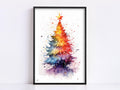 Festive Christmas Tree Watercolor - Christmas Art, Giclee Print on Canvas, Artist Paper, Watercolor Paper, Available in Extra Large Sizes