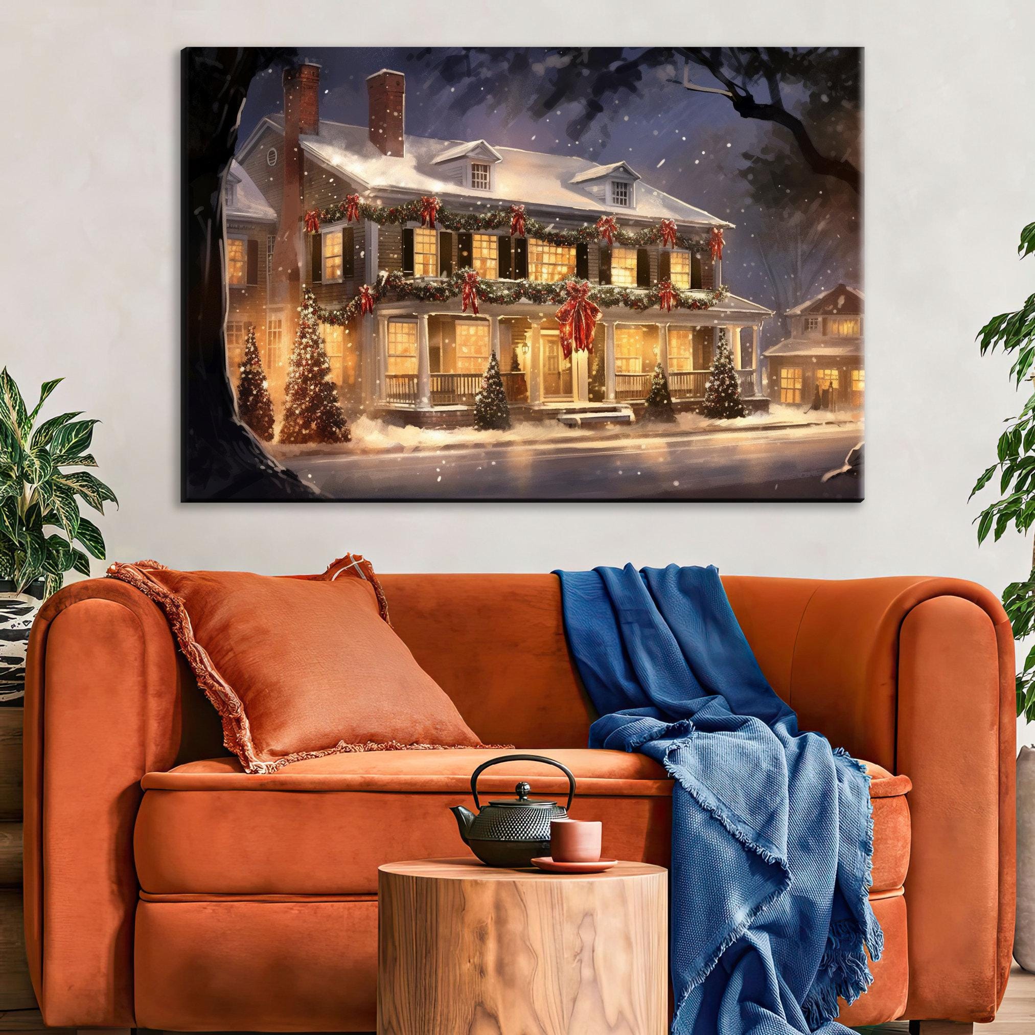 Cozy Christmas House Print - Holiday Wall Art on Gallery Wrapped Canvas, Extra Large Sizes