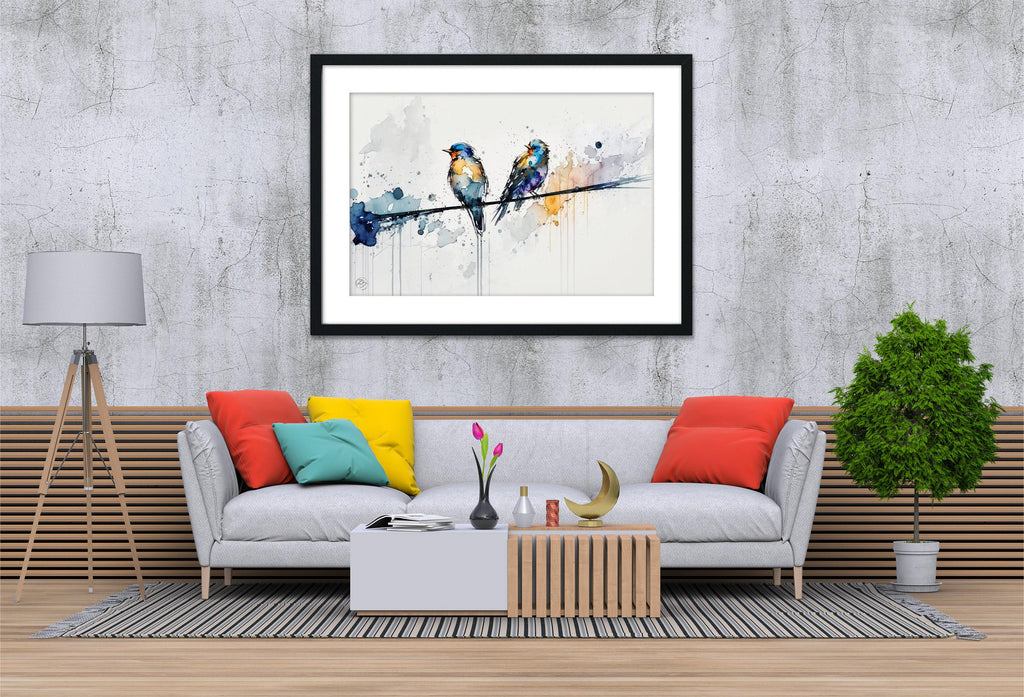 Feathered Gathering: Group of Birds Watercolor, Giclee Canvas Print, Artist Paper, Watercolor Paper, Available in Extra Large Sizes