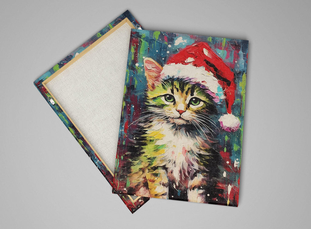 Christmas Kitten Art Print – Cute Holiday Kitten Print on Gallery Wrapped Canvas