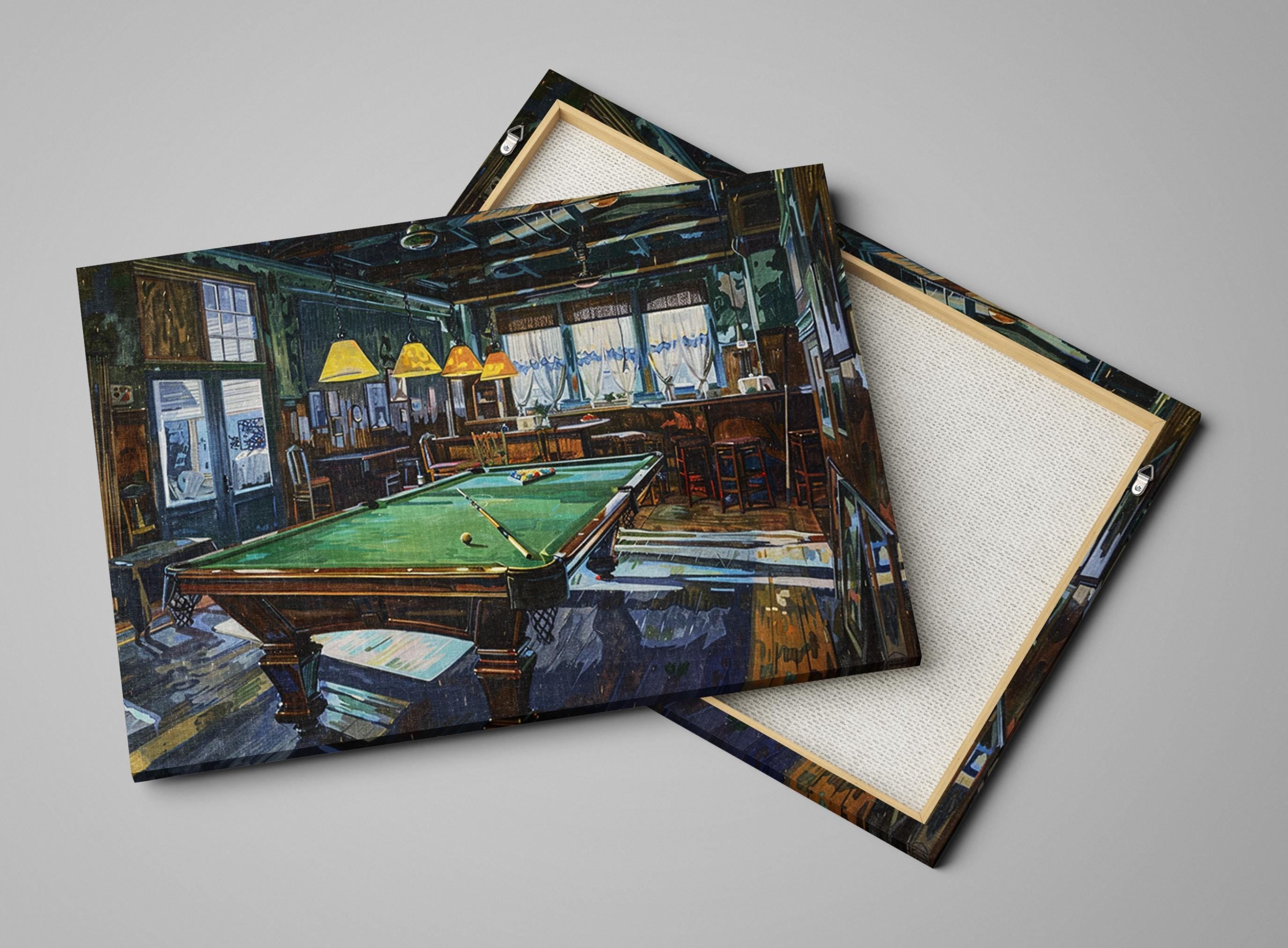 Vintage Billiards Canvas – Gallery Wrapped Pool Hall Wall Art | Extra Large Giclée Print