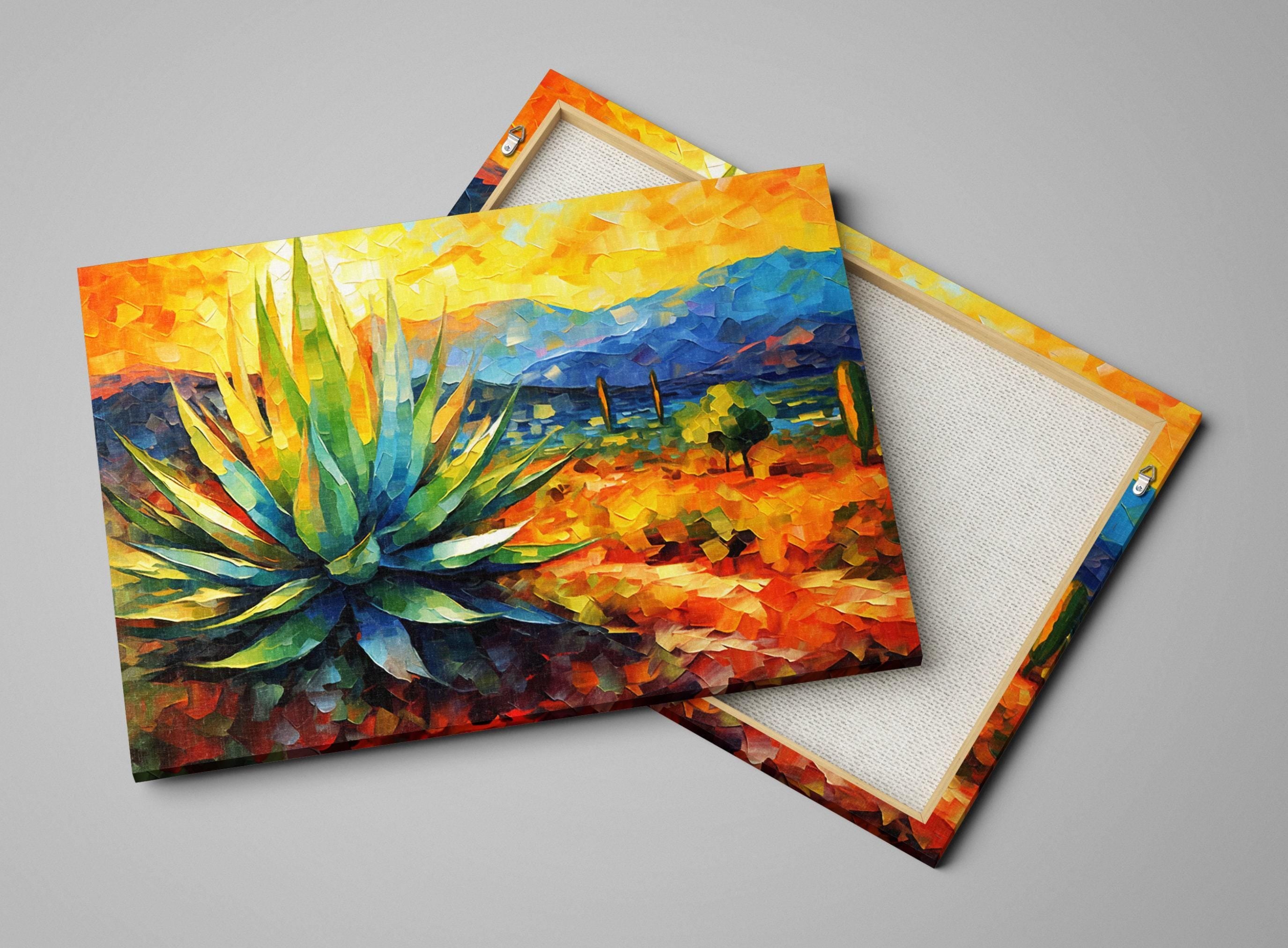 Desert Agave Print - Colorful Southwestern Landscape on Gallery Wrapped Canvas, Extra Large
