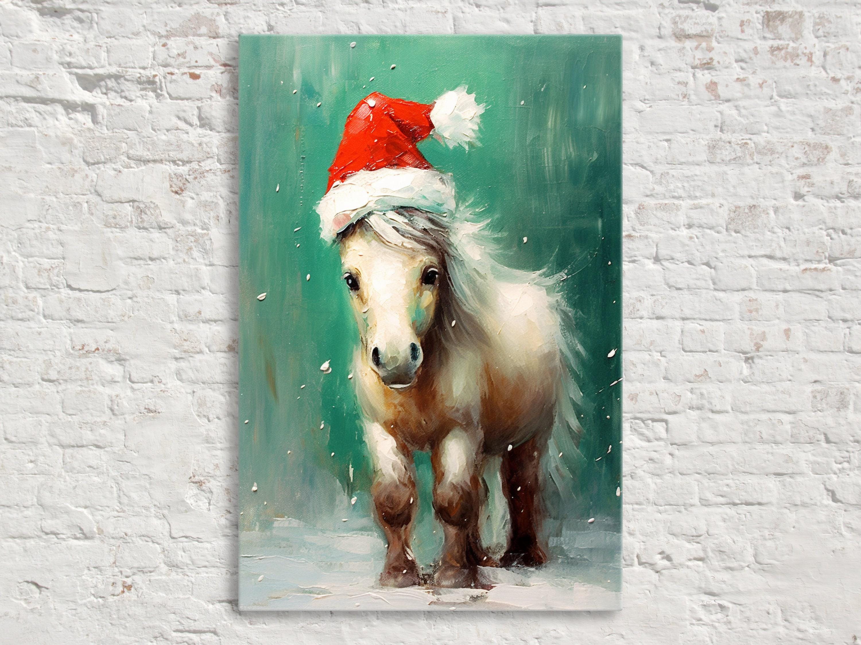 Christmas Pony Wall Art – Cute Holiday Canvas Gift | Extra Large Gallery Wrapped Print