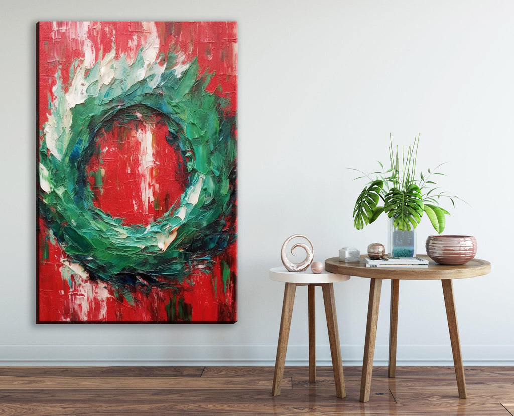 Christmas Wreath Painting – Festive Holiday Wall Art on Gallery Wrapped Canvas