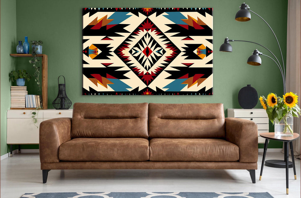 Native American Wall Decor - Extra Large Gallery Wrapped Canvas with Tribal Pattern Art