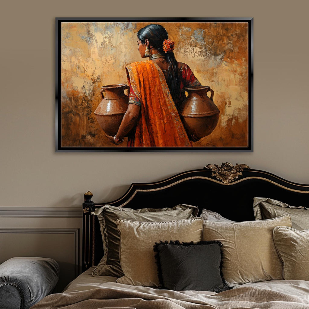 Traditional Indian Canvas Art - Extra Large Framed Wall Art, Ready to Hang