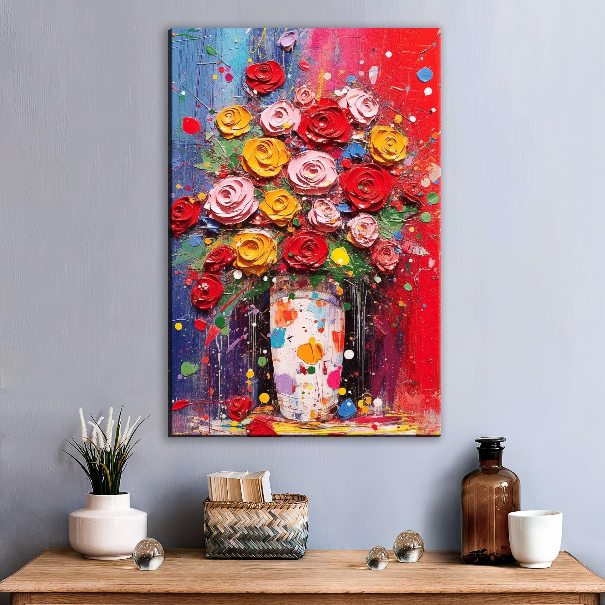 Bouquet of Roses - Large Canvas Art | Modern Roses Artwork & Floral Wall Decor