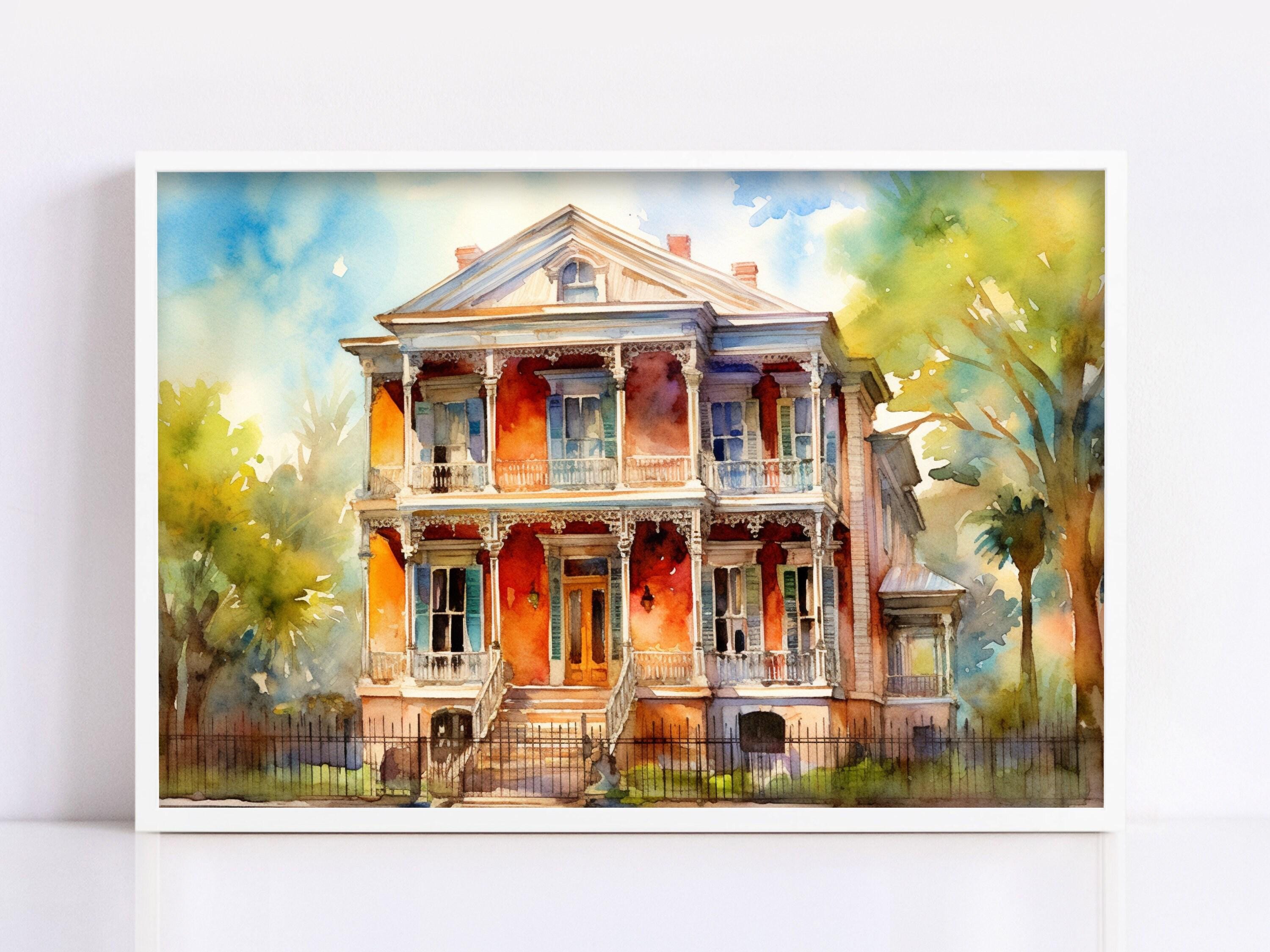 Charming New Orleans Home Watercolor Print – Giclee Print on Canvas, Artist Paper, Watercolor Paper, Available in Extra Large Sizes