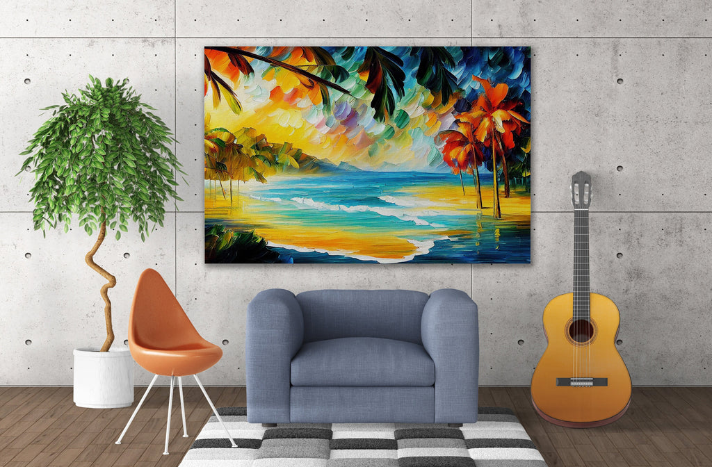 Tropical Beach Canvas – Vibrant Ocean Artwork on Wooden Frame, UV Coated Print