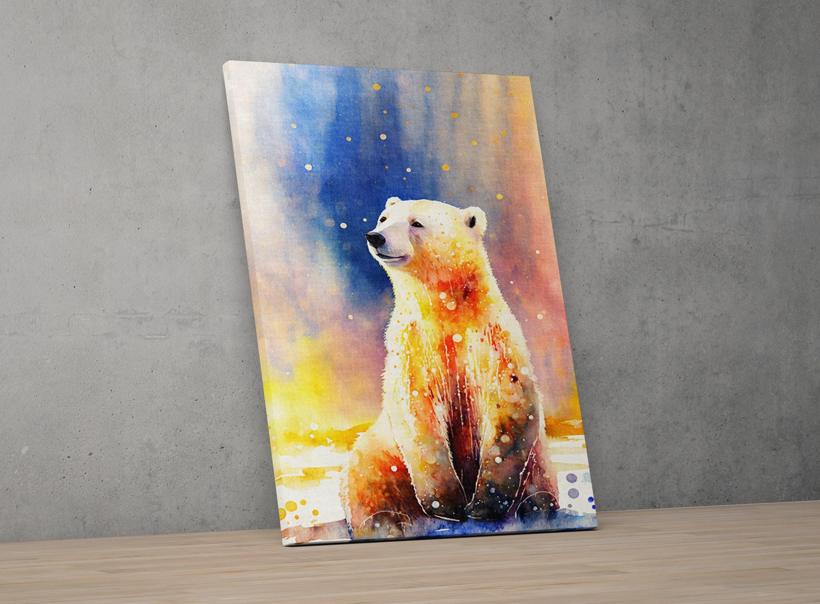 Polar Bear Portrait: Polar Bear Watercolor Painting, Giclee Print on Canvas, Artist Paper, Watercolor Paper, Available in Extra Large Sizes