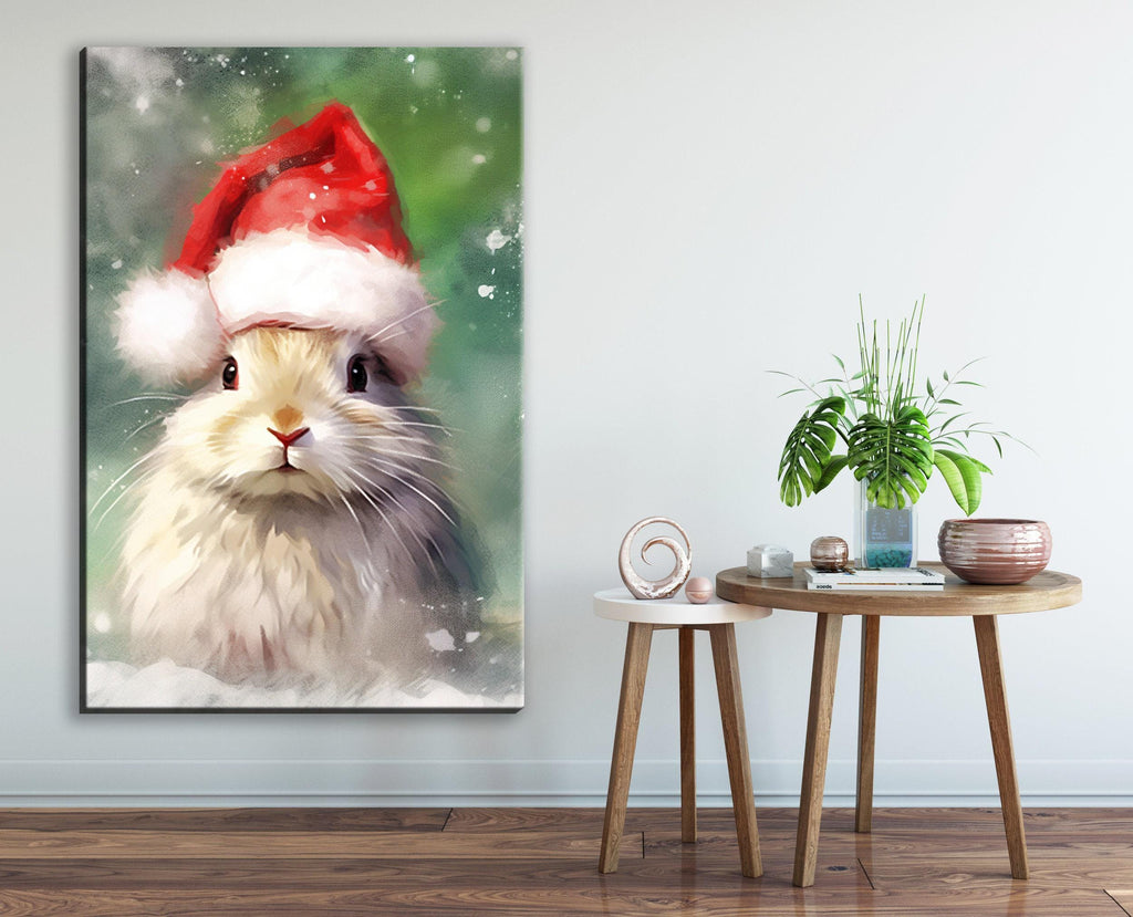 Festive Bunny Painting - Large Giclee Print On Gallery Wrapped Canvas With Holiday Charm