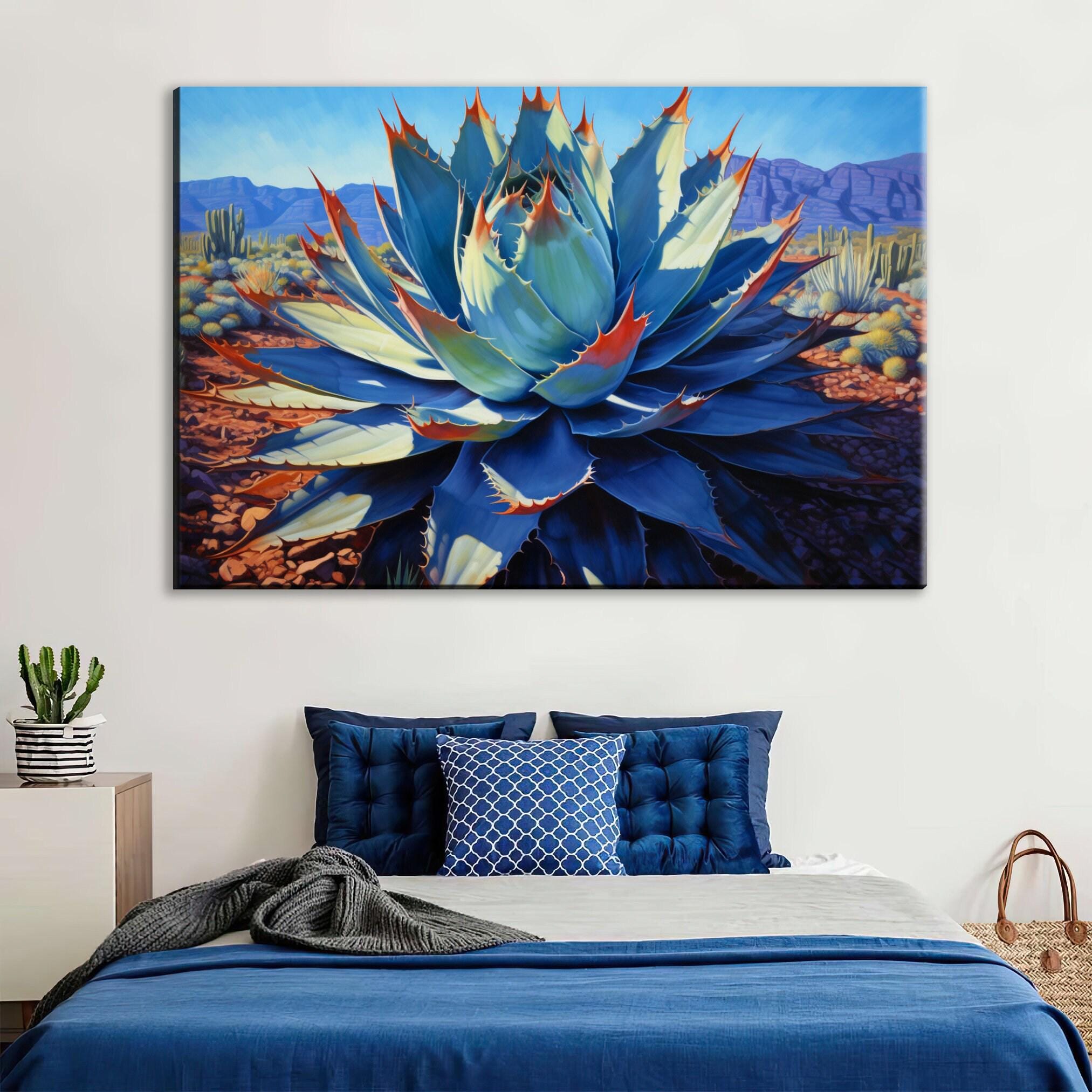 Blue Agave Canvas Print – Southwest Painting on Extra Large Gallery Ready Canvas