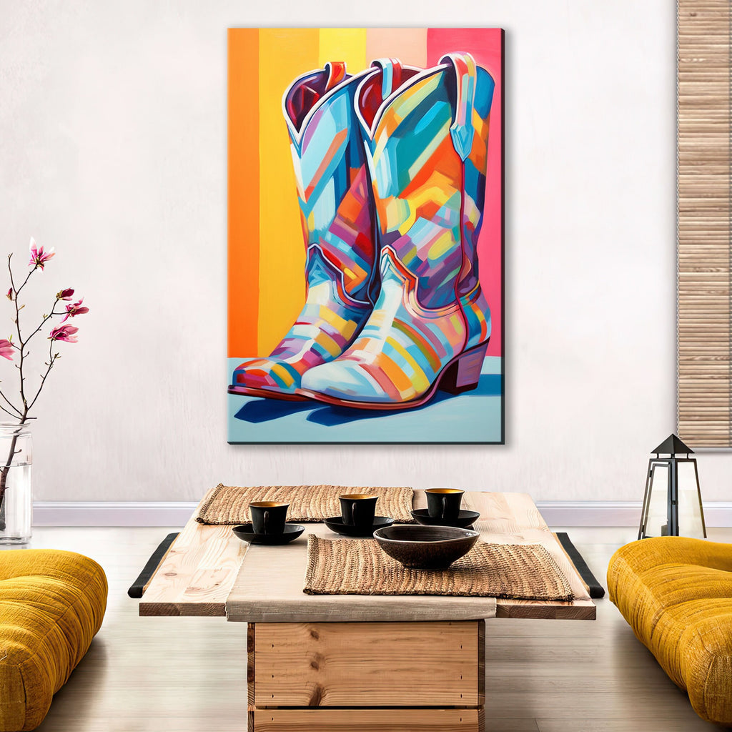 Cowboy Boots Wall Art - Colorful Western Canvas, Large Rustic Cowboy Decor